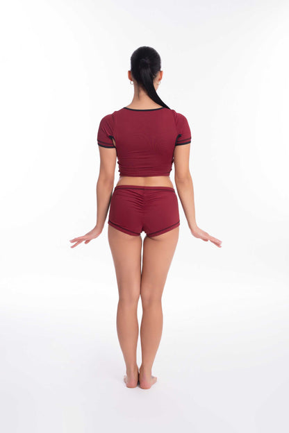 Komplet do pole dance - top Arm + majtki + Burgundy